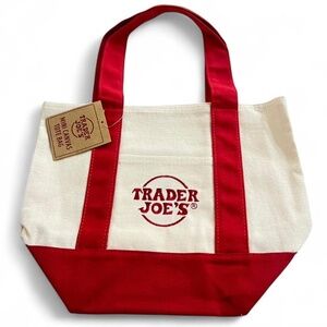 Trader Joe's Mini Red Trim Canvas Tote Bag